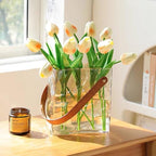 Handmade Leather - Handle Handbag - Style Glass Vase - Simple Elegance for Your Space(Amber) - color: Amber