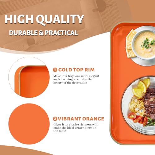 MAONAME 13" Orange Decorative Tray, Serving Tray with Metal Handles, Square Plastic Trays for Ottoman, Modern Coffee Table Trays for Living Room, Bathroom - color: Orange, size: 13" x 13" x 1.6"