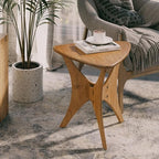 COZAYH Modern Triangle Wood End Table with Cross-Leg Rubberwood Base, Mid-Century Small Accent Side Table for Living Room, Easy Assembly, Natural, Brown