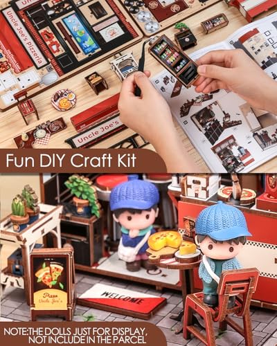 Cutefun Book Nook Kit - DIY Miniature Pizza Shop Booknook Kits for Adults and Teens, 3D Wooden Puzzle Bookend Bookshelf with LED Light, Creative Crafts Gifts for Beginners (Uncle Joe's Pizzeria) - style: Uncle Joe's Pizzeria