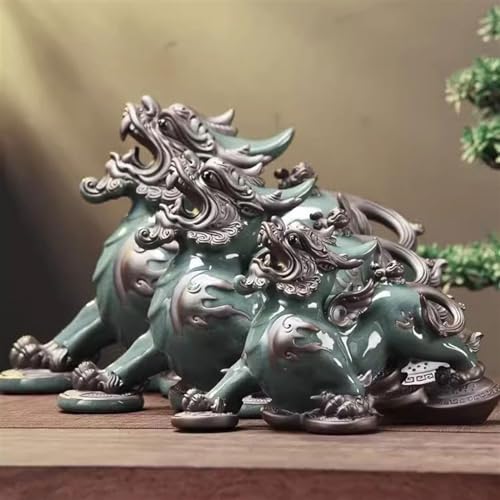 Feng Shui Decoration Creative Wealth Attraction Pixiu Decoration Home Living Room Entrance Office Tea Table Decoration Luxury Ceramic Crafts Desktop Decor Statue (Color : Right, Size : Small)