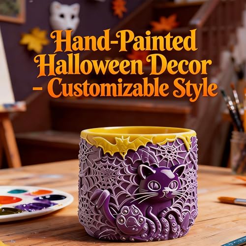 1Pc Gothic Black Cat Jar Silicone Mold 3D Spooky Spiderweb Resin Mold for Epoxy Casting, Concrete DIY Makeup Brush Holder Succulent Planter Pen Cup Candle Handmade Halloween Gifts Home Decor - color: Cat Resin Mold