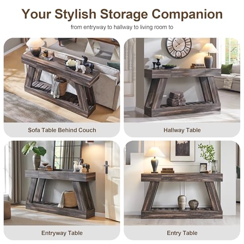 60" Farmhouse Entryway Table with Drawer, Entry Table with Storage, Sofa Table for Living Room, Behind Couch, Sofa(Dark Rustic Oak) - color: Dark Rustic Oak