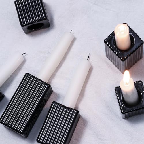 LETINE 12pcs Black Vertical Stripe Glass Candlestick Holders - Chic Taper Candle Sticks Holder Set for Elegant Dining & Home Decor - Ideal Candle Holders for Wall,Living Room,Bedroom, Kitchen Decor - color: Black
