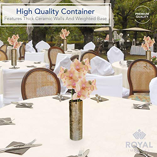 Royal Imports Flower Glass Ceramic Vase Decorative Centerpiece for Home or Wedding - Etched Cylinder Shape, 4"x12", Gold - size: Cylinder (4x12)