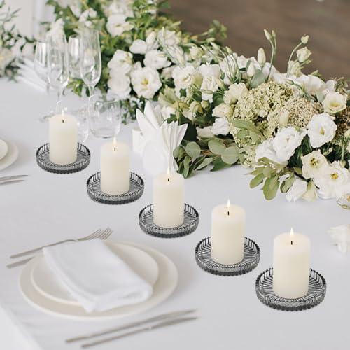 Glass Pillar Candle Holder, 4" Gray Candle Plates Set of 6, Glass Candle Holders for Wedding, Party, Holiday, Home Decor, Table Centerpiece - color: Gray, size: 6 pcs
