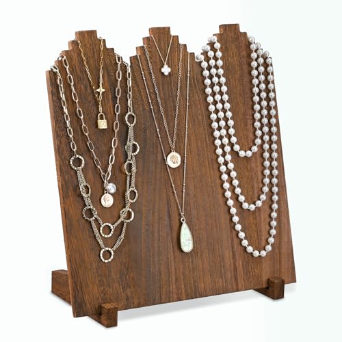 MOOCA Portable Wooden Necklace Jewelry Stand, Display Up to 12 Necklaces Storage Holder, Jewelry Display Stand, Brown Color - color: Brown, 12 Necklaces