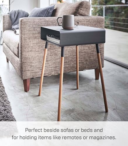 YAMAZAKI Home Plain Side Table with Open Storage Shelf, Rectangular Accent Space Saving Living Room Bedroom Couch End Table - Tall, 23" - Steel + Wood - color: Black, size: Tall