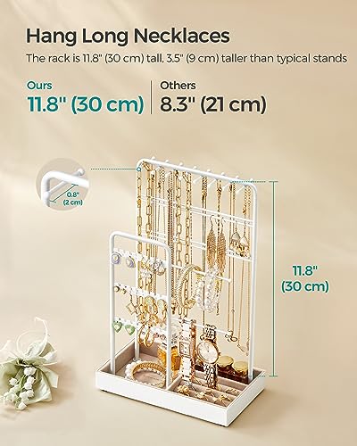 SONGMICS Jewelry Holder, Jewelry Organizer, Jewelry Display Stand with Metal Frame, Velvet Tray, Necklace Earring Bracelet Holder, for Studs, Rings, Gift Idea, Matte White UJJS021W01 - color: Matte White