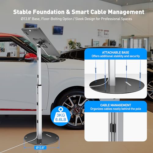 AboveTEK Anti-Theft iPad Floor Stand Kiosk, Height Adjustable Tablet Stand with Locking Enclosure, Heavy-Duty Floor Tablet Stand for 12.9–13" iPad Pro/Air & 12.4" Galaxy Tab S, Retail & POS Use - size: 12.9"/13" iPad & 12.4" Galaxy Tab