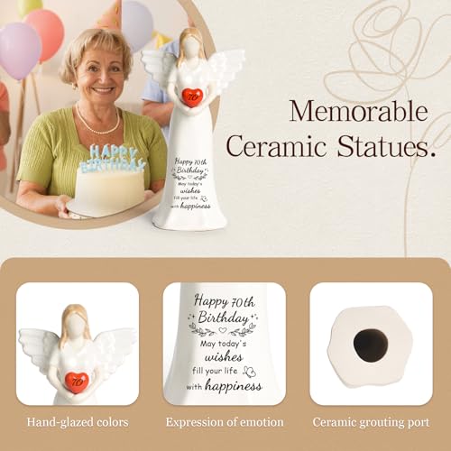 70th Birthday Gifts for Women, Happy 70th Birthday Gifts for Mom, Grandma, Aunt, Mother-in-Law, Friend, Ceramic Angel Figurine - color: Sy0223