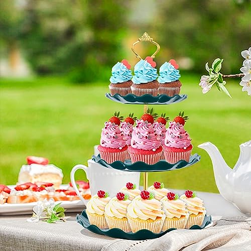 BACUTHY 3 Tier Cupcake Stand Holder, Plastic Cup Cake Stand Tower with Tiered Serving Tray for Cupcakes, Donuts, Fruits and More (Green) - color: Green