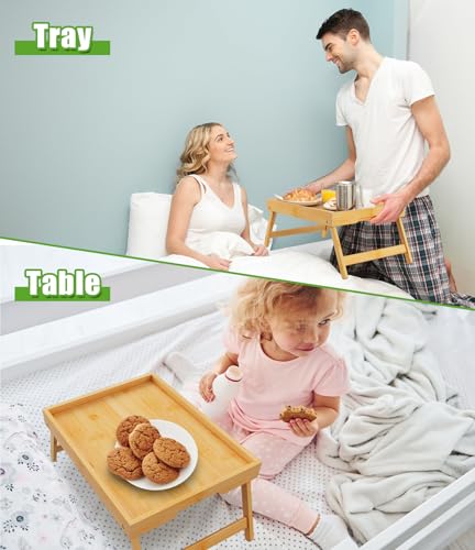 Youpehom Bed Tray Table with Folding Legs,Bamboo Breakfast in Bed for Kitchen Serving Tray,Sofa,Eating,Used As Laptop Desk Snack Tray 2 Pack (Bamboo) - color: Bamboo-2 Pack, size: Medium