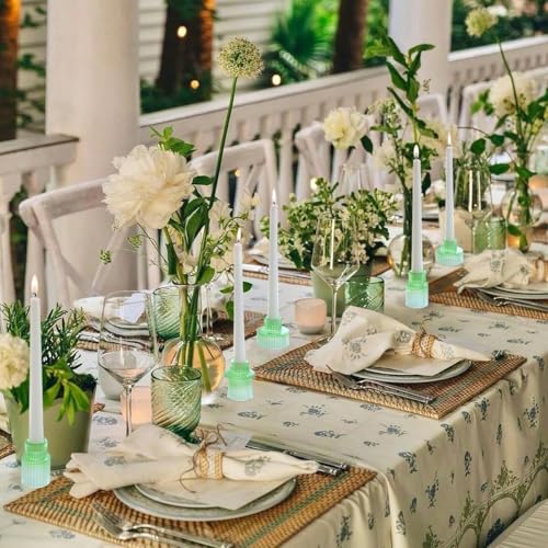 Vixdonos Colorful Glass Candlestick Holders Tealight Candle Holder Set for Table Centerpieces, Wedding Decor and Dinner Party (3 Pcs, Green White Gradient) - color: Green White Gradient, size: 3 Pcs