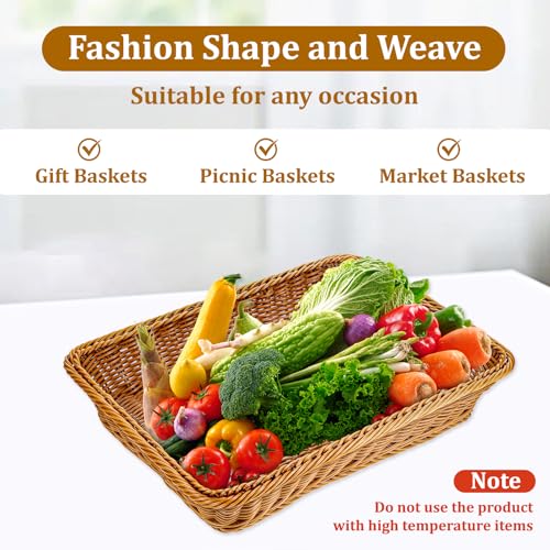 6 Pack Woven Serving Baskets 15.8 Inch Wicker Bread Baskets Rectangle Rattan Storage Display Trays Tabletop Food Serving Basket for Bread Food Vegetables Fruit