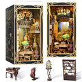MiniCity DIY Book Nook Kit for Adults, 3D Wooden Puzzle Bookend Bookshelf Insert Decor with LED Light and Dust Cover (Pianist with Nightingale) - style: Pianist with Nightingale
