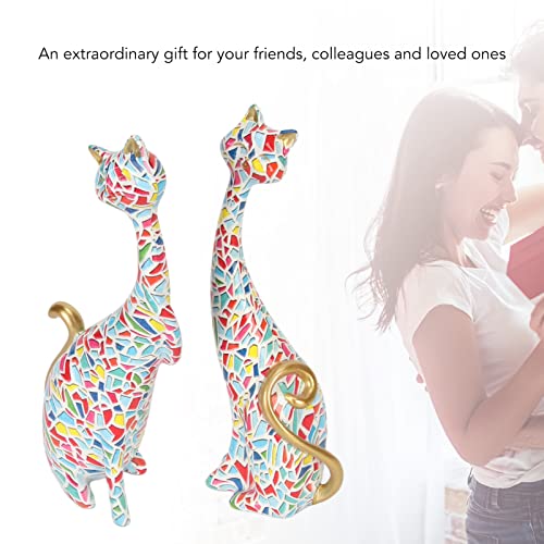 Tyenaza 2Pcs Oil Painting Cat Statues, Colorful Cat Statue, Abstract Couple Resin Cat Figurines Cat Sculpture for Bedroom Office Desktop Decoration(KY145) - size: KY145