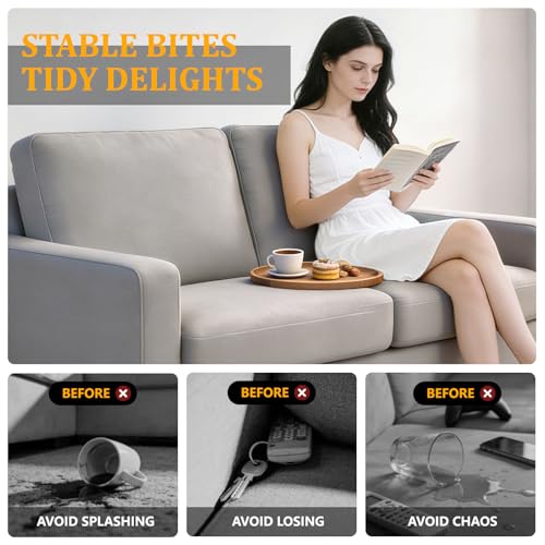 Acacia Wood Sofa Tray, Folding Couch Table Insert for Middle Portable Couch Armrest Trays Perfect for Drinks, Snacks, Phone, Remote Control (Circle) - color: Circle