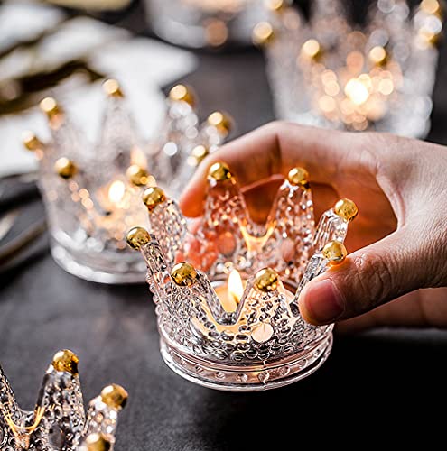 Vixdonos Votive Candle Holders Set of 6 Crown Glass Tealight Candle Holder for Wedding, Party and Home Decor (Gold Tips) - color: Gold Tips, size: 6PCS