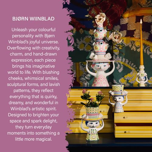 Bjørn Wiinblad Lady with Hat Vase | Hand-Painted Glazed Ceramic | Pink Yellow | 8.1 in