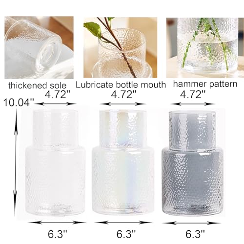 Ribbed Vase Glass Fluted Flower - Esmiome Clear Vases Modern Flower Vase Decorative with Big Capacity Pot Large Wide for Flowers Home Office Wedding, Office, Living Room, Table,Shelf, 6.3''(W)*10''(H)