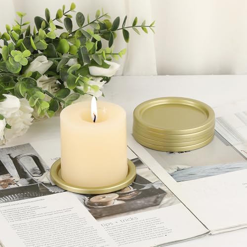 OwnMy 6PCS Iron Candle Holders for Pillar Candles, 3 Inch Metal Pillar Candle Plates and Trays, Small Round Tealight Holders Elegant Candle Stands Bases for Wedding Dining Table Centerpieces, Gold - color: Gold-6pcs