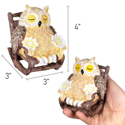 LIULO TOOL Light Up Owl on Chair Garden Sculpture, LED Solar Powered Owl Lying on The Chair, Cute Figurine Crafted Statue for Home Fireplace Outdoor Centerpiece Collection Decoration, 3x3x4 in - color: Owl Small