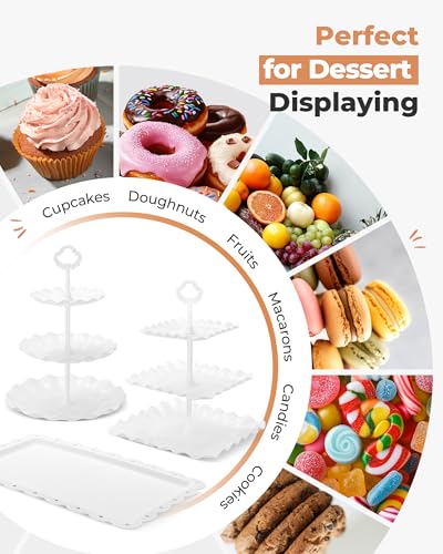 Kootek Dessert Cupcake Stand, 10pcs Dessert Table Display Set, 3 Tiered Cup Cake Holder Tower Stand Riser& Cookie Serving Trays for Wedding, Tea Party, Birthday, Baby Shower - color: Bright White, size: 10 Set