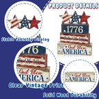 4th of July Table Decorations Patriotic Memorial Day Tiered Tray Decor Wooden Star Block Signs Independence Farmhouse 250th July Fouth Centerpiece for Tables Wooden Sign for Home Decor - style: July Fouth Star