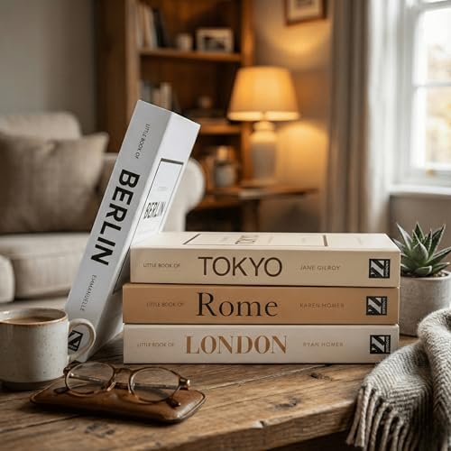 PROBENEX Warm Mocha Faux Decorative Books Set of 4 – Modern Farmhouse Brown Coffee Table Book Stack | Rustic Neutral Shelf Decor for Cozy Living Room, Bedroom & Country Modern Home Styling - color: Mocha_medium