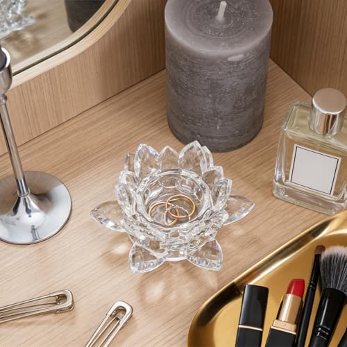 Crystal Flower Jewelry Tray, Luxury Transparent Decorative Trinket Dish for Rings, Earrings, Necklaces, Keys for Vanity Dresser Nightstand, Elegant Gift for Women Mother's Day (1, 4.4"(w) - Clear) - size: 4.4"(w) - Clear