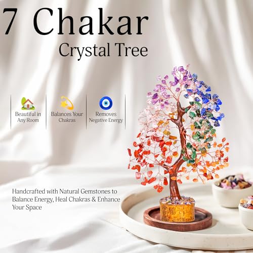 YATSKIA Seven Chakra Crystal Tree, Gemstone Tree of Life, Birthday Gifts for Women, Home Office Decor, Feng Shui Decor, Crystal Gifts - color: Seven Chakra (Copper Wire)