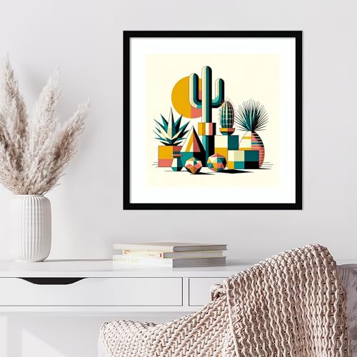 Amanti Art Framed Wall Art Print 21x21 Succulents in Cubist Vases by David Galan, Abstract Wall Art, Modern Contemporary Decor, Medium Poster Painting Artwork for Living Room, Bedroom, Bathroom, - color: Svelte Noir Black, size: 21"L x 21"W