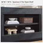 OKD Modern 70" TV Stand, Entertainment Center for TVs Up to 80", Media Console with Large Open Storage & Side Cabinets, Thick Wood Design for Living Room, Black Oak - color: Black Oak