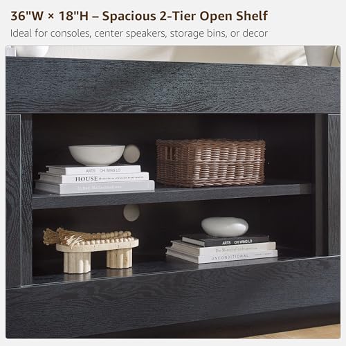 OKD Modern 70" TV Stand, Entertainment Center for TVs Up to 80", Media Console with Large Open Storage & Side Cabinets, Thick Wood Design for Living Room, Black Oak - color: Black Oak