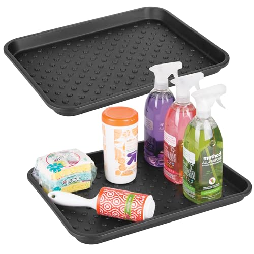 iDesign Plastic Under Sink Mat Tray for Kitchen Cabinet, Bathroom, Entryways, Office, Mudroom, College Dorm, (Set of 2), 17" X 13" X 2", Black - color: Black