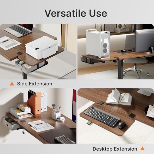 PEGZONE Desk Extender Tray, 24" x 12" Clamp On Desk Shelf, Desk Extension with Storage Drawer, Table Desk Arm Rest, Clamp On Keyboard Tray for Office and Home, Workstation Organizer, Medium, Walnut - size: 24 x 12 inch, style: Walnut with Drawer
