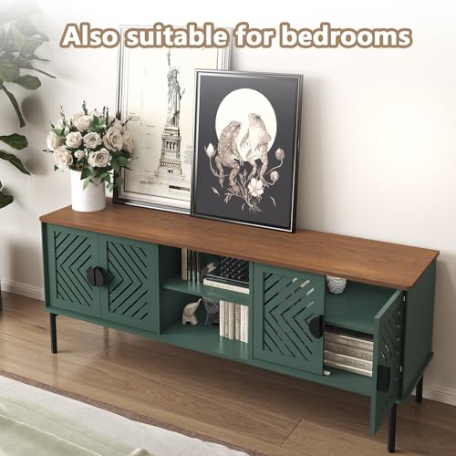 ARTPOWER 63" Modern TV Stands for Living Room, Long Entertainment Center with Storage, TV Console for 55 60 65 70 Inch TV, Bedroom TV Cabinet with Doors, Wood Media Console, Television Stand, Green - color: Green