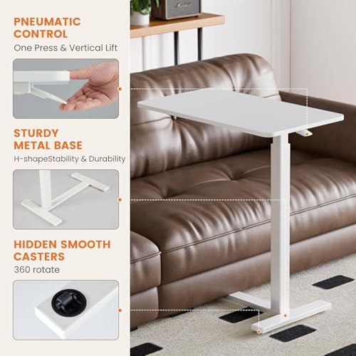 Sweetcrispy Overbed Bedside Table with Wheels, Adjustable Hospital & Home Use Bed Table, Rolling Laptop Table, Mobile Standing Desk, White - color: White