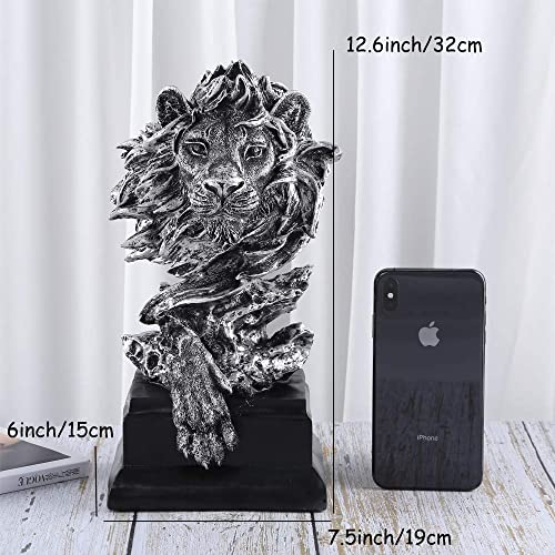H&W Sandstone Lion Figurines - The King of Beasts - Statue Decoration for Home/Study/Living Room, Great Collectible Figurines, Best Gift for The Man, Silver Color (HH17-D3) - color: Silver