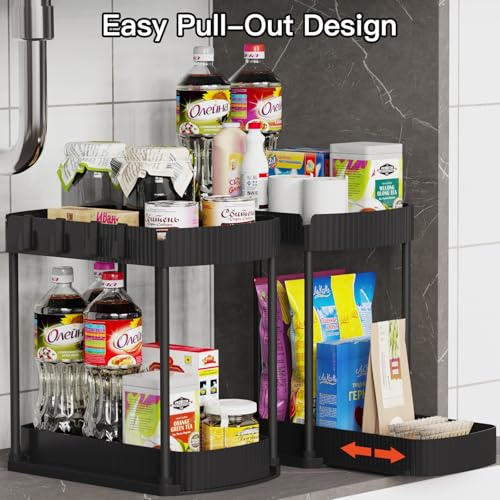 Ukeetap Multi-Purpose Pull-Out Storage Organizers, Under Sink/Cabinet Organizers and Storage for Bathroom & Kitchen, Black, 12.8 Inches, 2 Packs - color: Black, size: 12.8 Inch