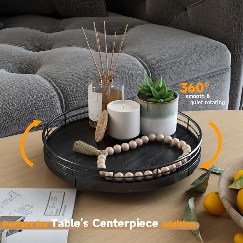 9" Oak Bathroom Vanity Tray Turntable for Perfume Candle, Round Wooden Decorative Tray for Kitchen Sink Countertop Organizer, Bathroom Counter Organizer for Skincare Makeup, Farmhouse Black Gold - color: Black, size: 9 inches