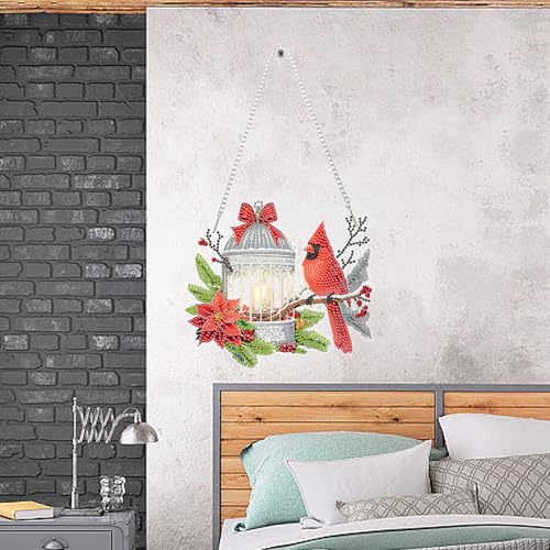 Auremi Christmas Diamond Art Pendant Kits,5D Cardinal Diamond Art Diamond Painting Hanging Kits,DIY Special Shaped Diamonds Painting Suncatcher Pendant Kit for Adults for Gift Wall Home Decor - color: Cardinal Christmas