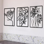 CHENGU 3 Pieces Metal Minimalist Abstract Woman Wall Art Line Drawing Wall Art Decor Single Line Female Home Hanging for Kitchen Bathroom Living Room - style: Classic Style