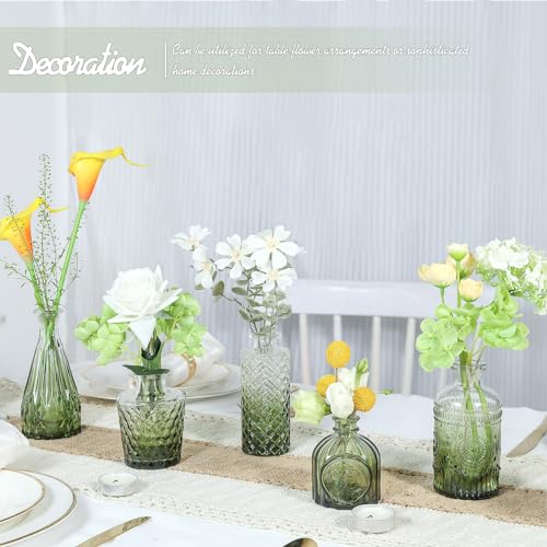 TBWIND Glass Bud Vase Set of 5, Small Green Flower Vases for Centerpieces in Bulk, Mini Vintage Vase for Wedding Decor, Single Flowers, and Home Table Décor - color: 5pcs-green