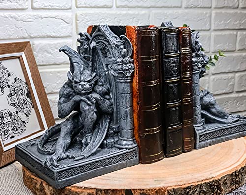 Ebros Gothic Sculptural The Thinker Gargoyle Bookends Figurine Set 6.25" H Medieval Le Penseur Resin Sculpture Gargoyles Statue Pair