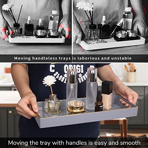 MAONAME Gray Bathroom Tray, Plastic Vanity Tray, Long Narrow Countertop Trays with Handles, Perfume Organizer Trays for Dresser, Bathroom Accessories, 13.8" x 6" x 1.57" - color: Gray
