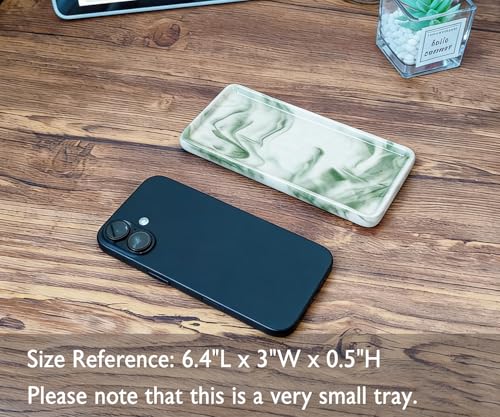 6.4" Porcelain Small Bathroom Tray, Ceramic Countertop and Vanity Tray for Cosmetics, Perfume, Jewelry, Candle - Kitchen Soap Tray for Kitchen Counter (Green) - color: Green, size: 6.4" x 3" x 0.5"