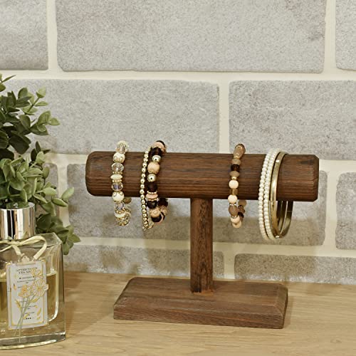 Ikee Design Antique Wooden Display Jewelry Accessory Stand, Bracelet Scrunchie Holder Display for Store, Showcase and Home, Brown Color, 7.9 W x 2.9 D x 5.5 H in