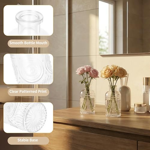 Glass Bud Vases in Bulk Set of 17, Transparent Clear Small Mini Vases for Flowers, Vintage Vase for Centepiece,Wedding, Table Decor, Baby Shower, Christmas, Home and Events - color: Transparent